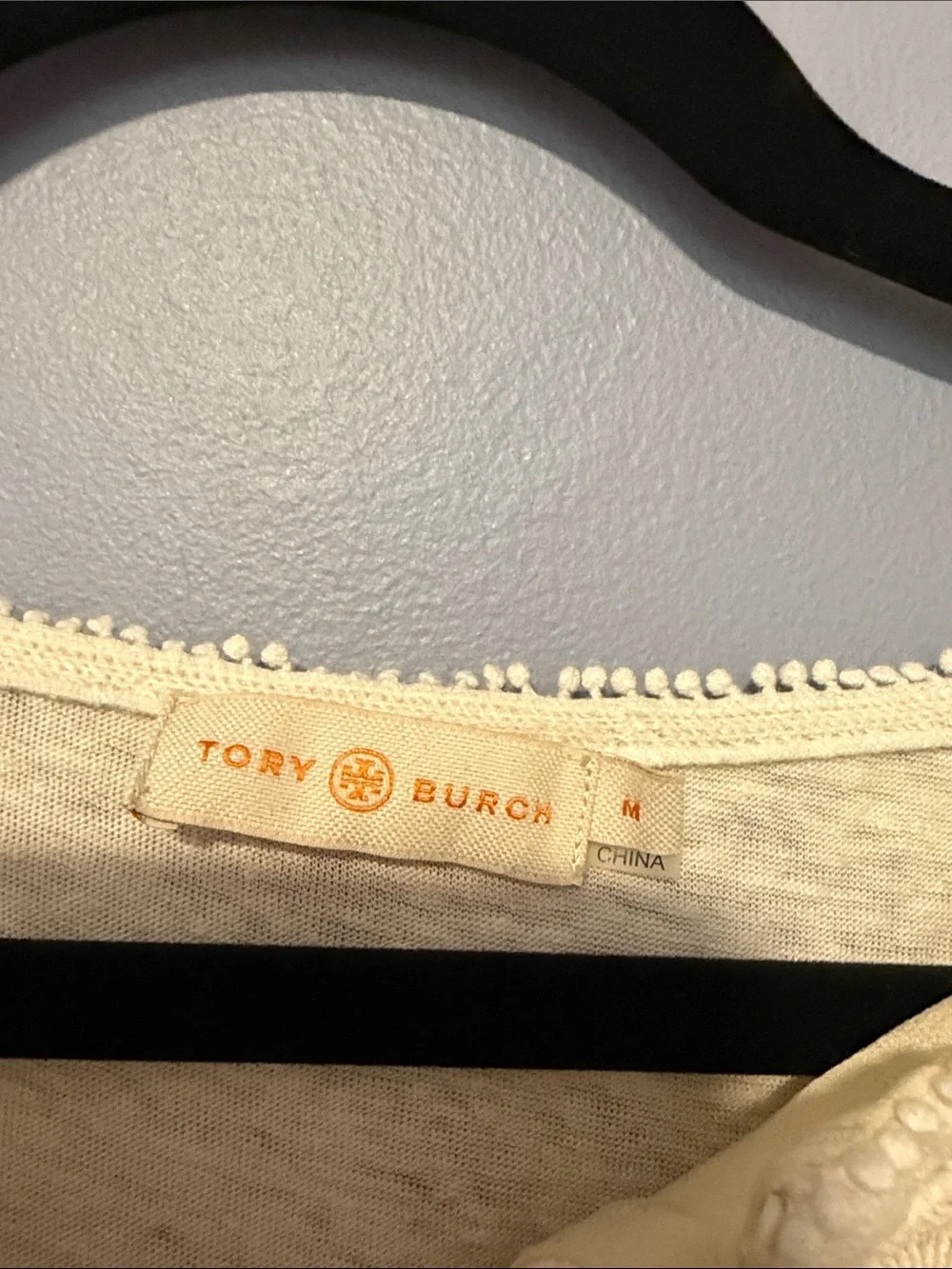 Tory Burch Ivory Crochet Lace Blouse Top 3/4 Sleeve Medium